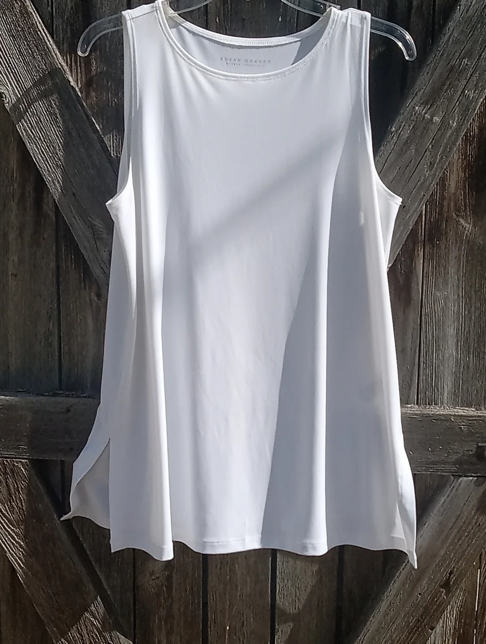 Susan Graver Modern Essentials Liquid Knit A-Line White Tunic, M - Picture 1 of 5